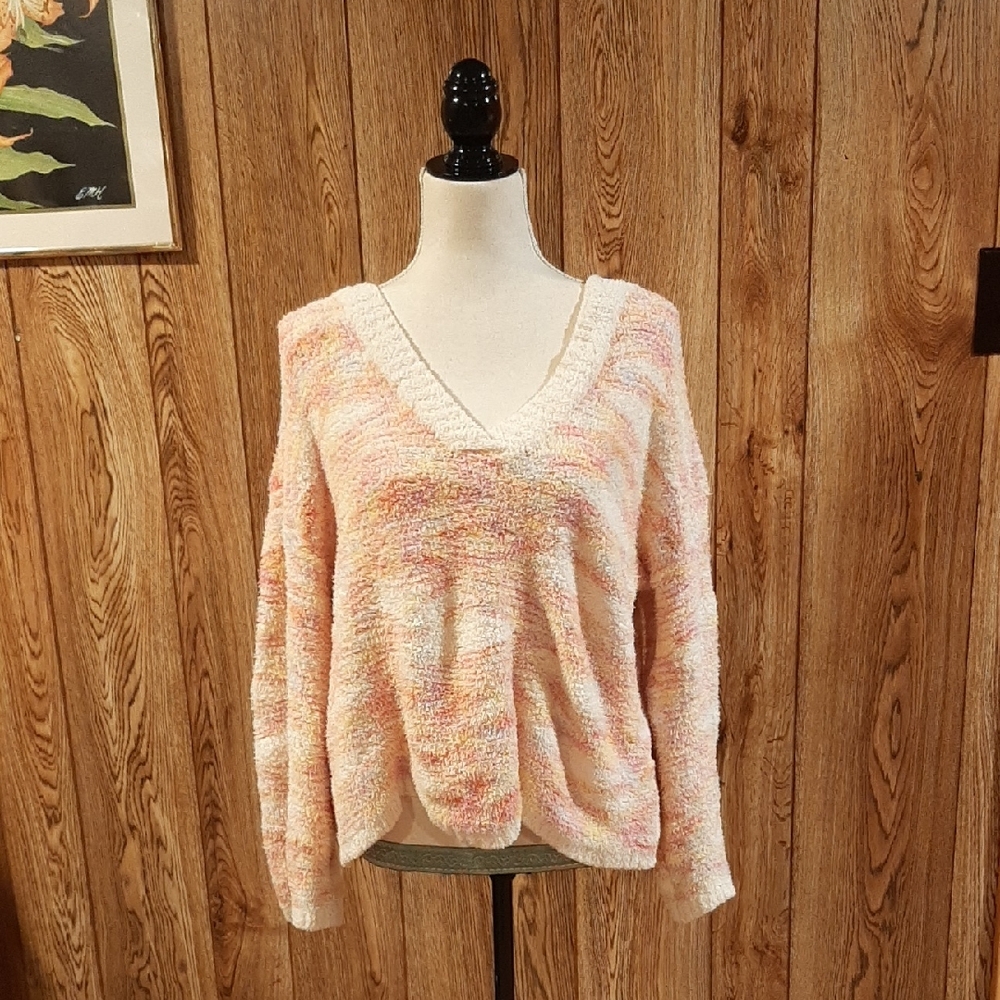 POL Multi-Colored Double V-Neck Berber Sweater (L)